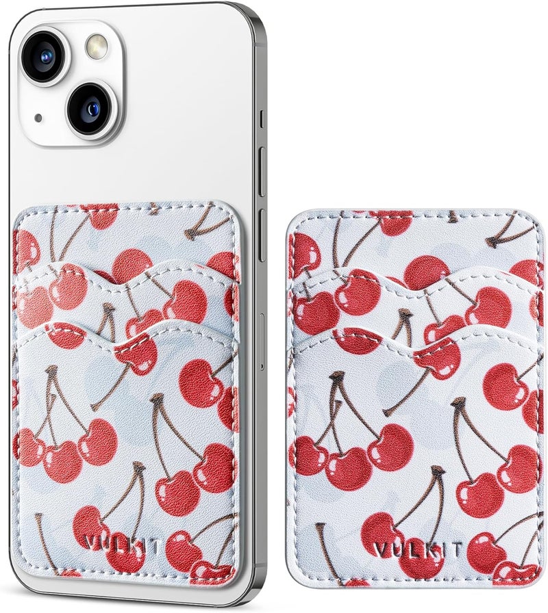 VULKIT Stick on Card Holder Compatible for iphone Leather Cell Phone Wallet Credit Card Case Strong Sticker for Women - Image 1